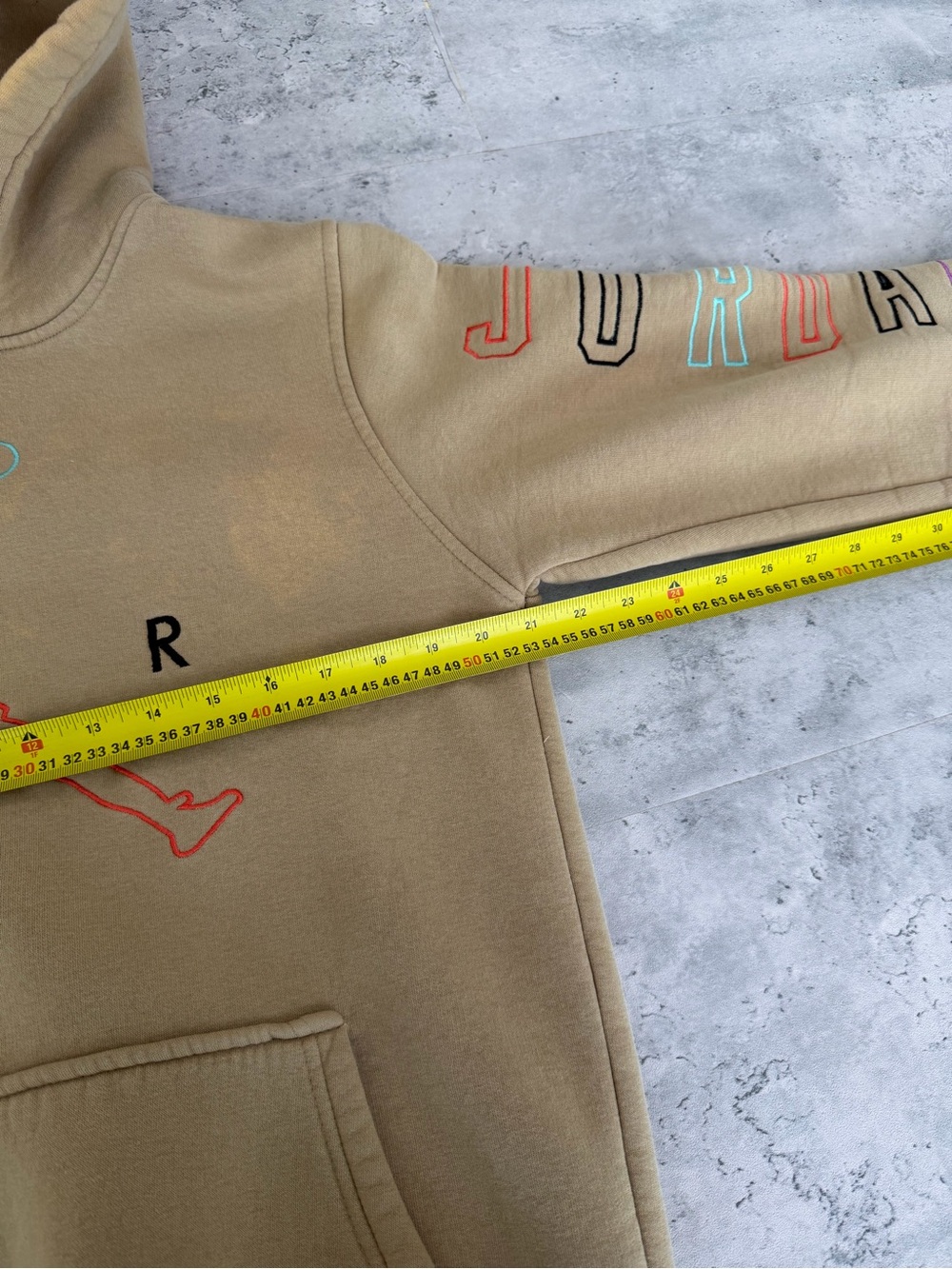 Jordan Air Embroidered Hoodie Tan Beige Pullover Sweatshirt Men’s Large - Picture 7 of 9